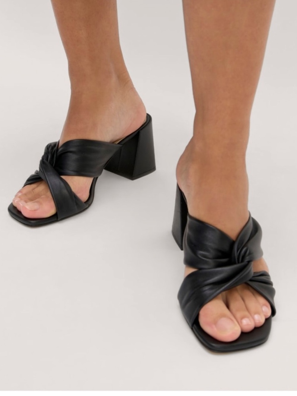 Everlane Black Knotted Leather Block Heel Mules